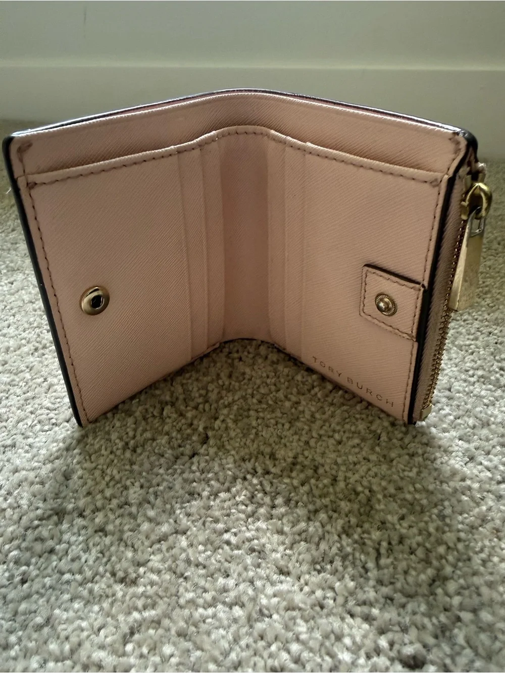 Tory Burch Light Pink Saffiano Zip Bifold Wallet